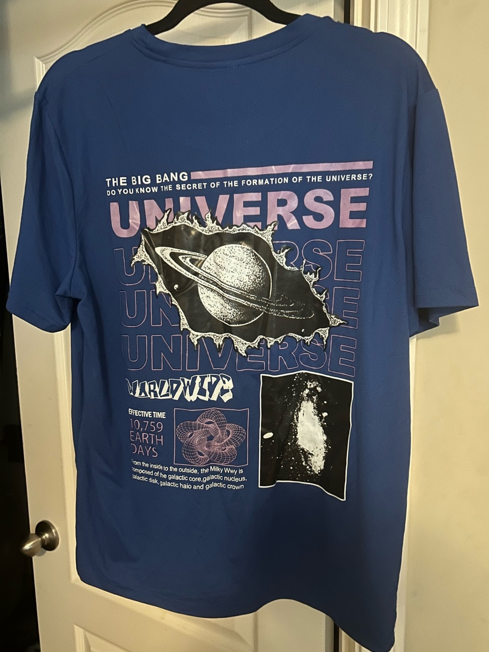 SHEIN Blue 'Universe' Graphic Crewneck T-Shirt